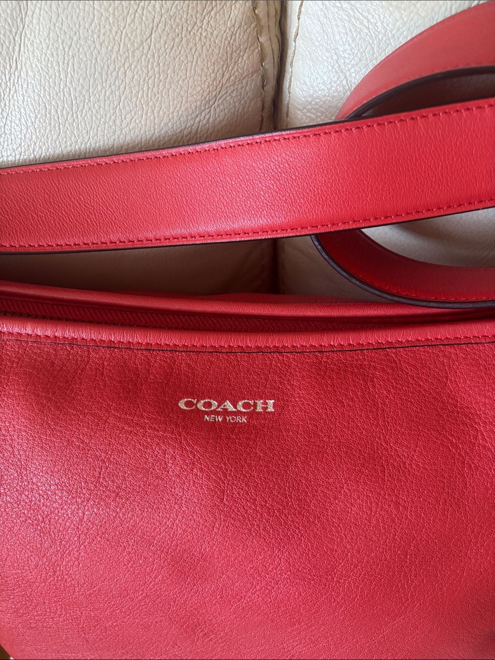COACH Red Leather Tassel 2WAY Shoulder Bag Authentic Large Leather Tote - Picture 3 of 14